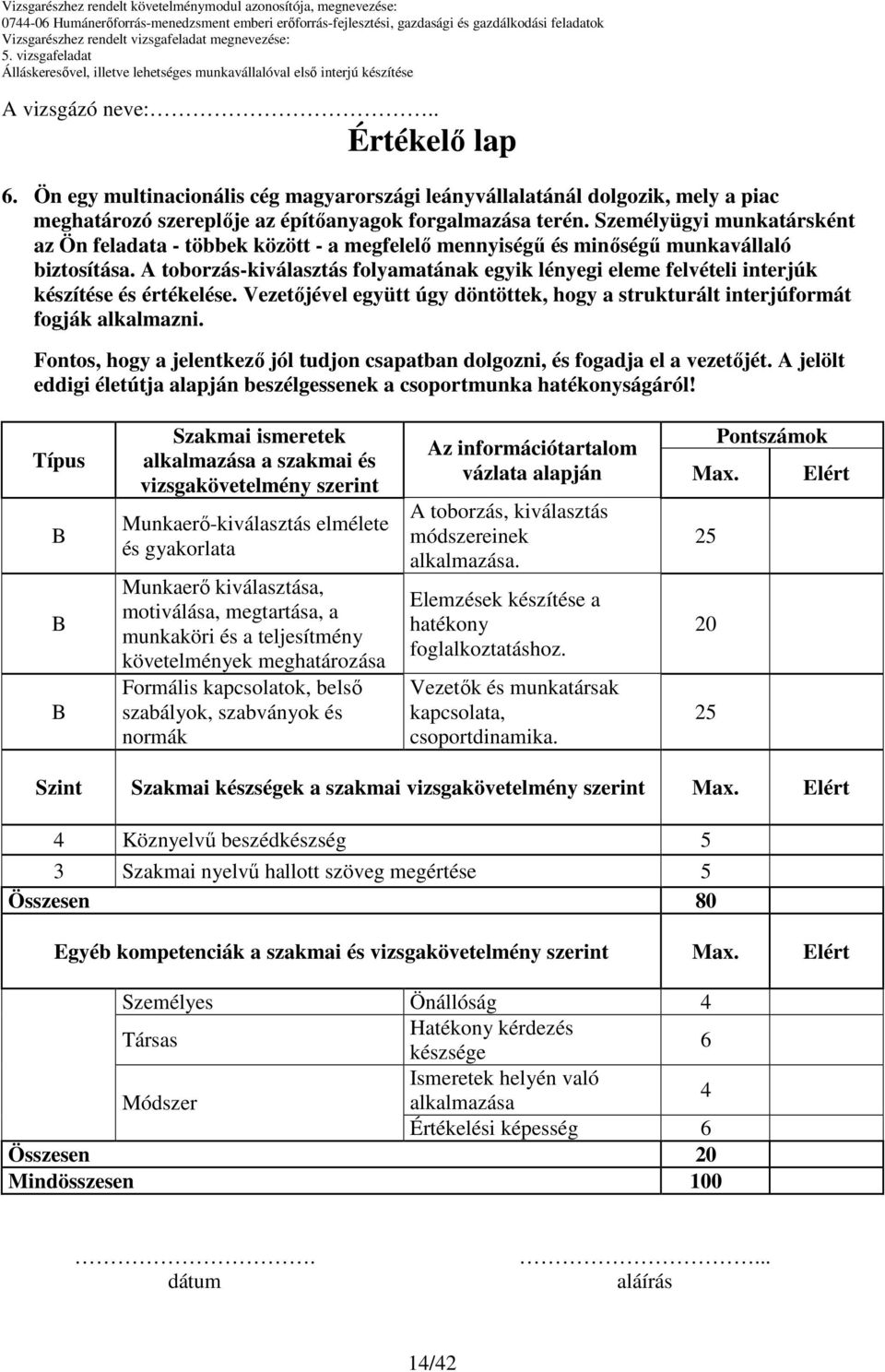 Típus Szakmai ismeretek alkalmazása a szakmai és vizsgakövetelmény szerint Munkaerı-kiválasztás elmélete és gyakorlata Munkaerı kiválasztása, motiválása, megtartása, a munkaköri és a teljesítmény