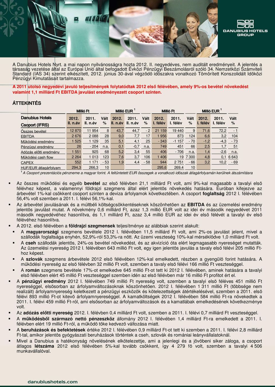 Nemzetközi Számviteli Standard (IAS 34) szerint elkészített, június 30-ával végződő időszakra vonatkozó Tömörített Konszolidált Időközi Pénzügyi Kimutatásait tartalmazza.