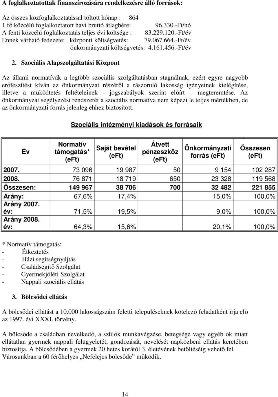 Szociális Alapszolgáltatási Központ Az állami normatívák a legtöbb szociális szolgáltatásban stagnálnak, ezért egyre nagyobb erıfeszítést kíván az önkormányzat részérıl a rászoruló lakosság