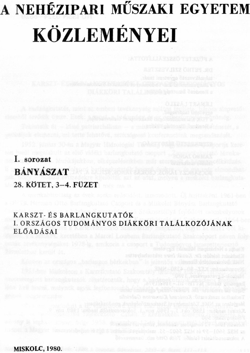 FÜZET KARSZT ÉS BARLANGKUTATÓK I.