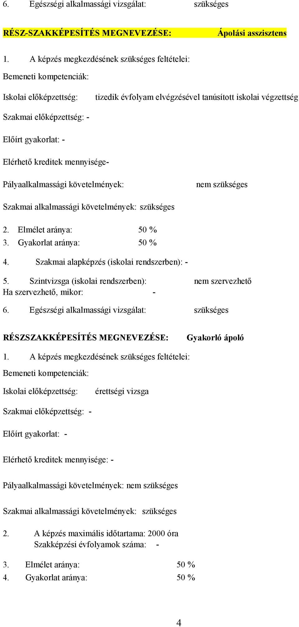 Elérhetı kreditek mennyisége- Pályaalkalmassági követelmények: nem szükséges Szakmai alkalmassági követelmények: szükséges 2. Elmélet aránya: 50 % 3. Gyakorlat aránya: 50 % 4.