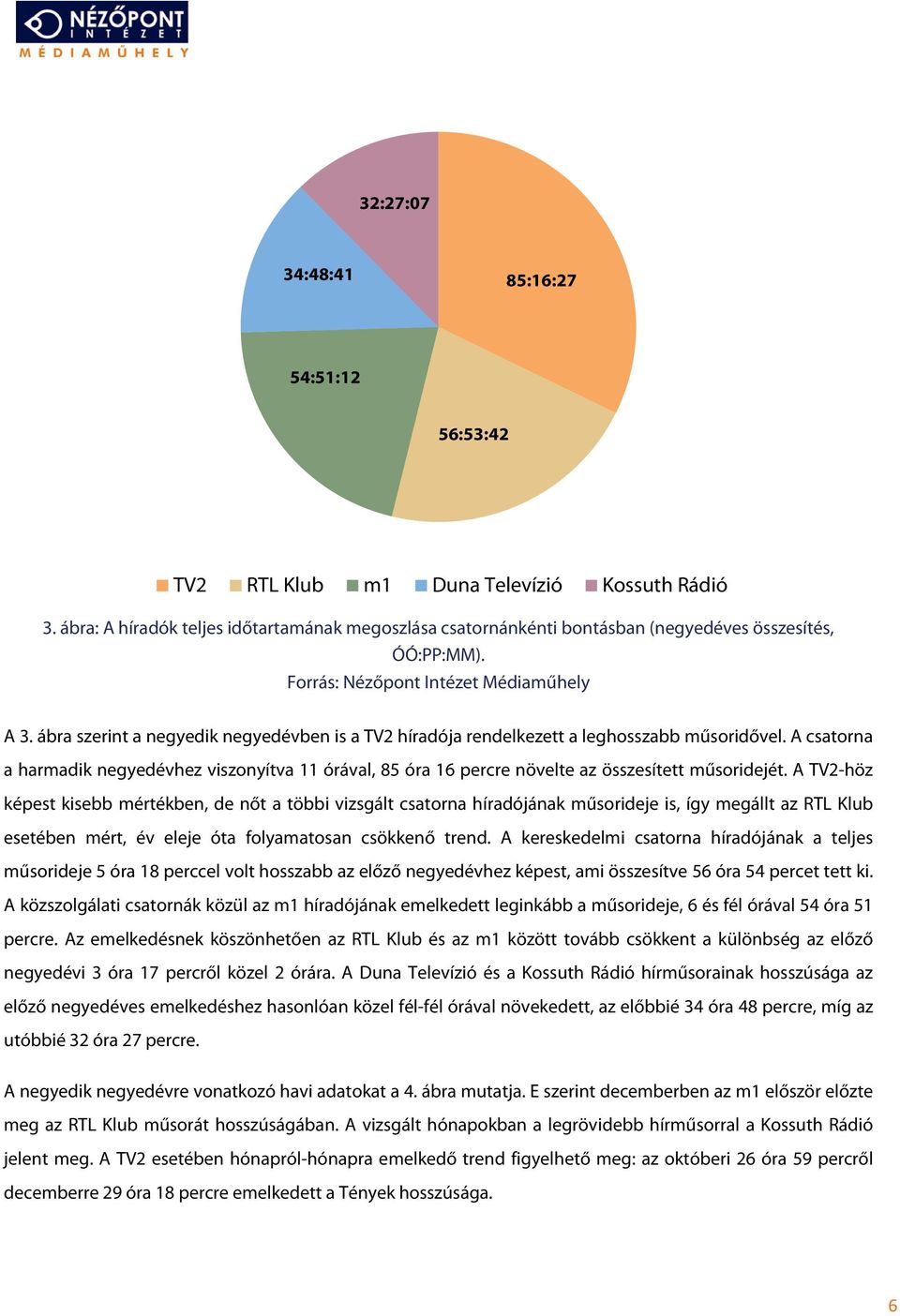 A csatorna a harmadik negyedévhez viszonyítva 11 órával, 85 óra 16 percre növelte az összesített műsoridejét.