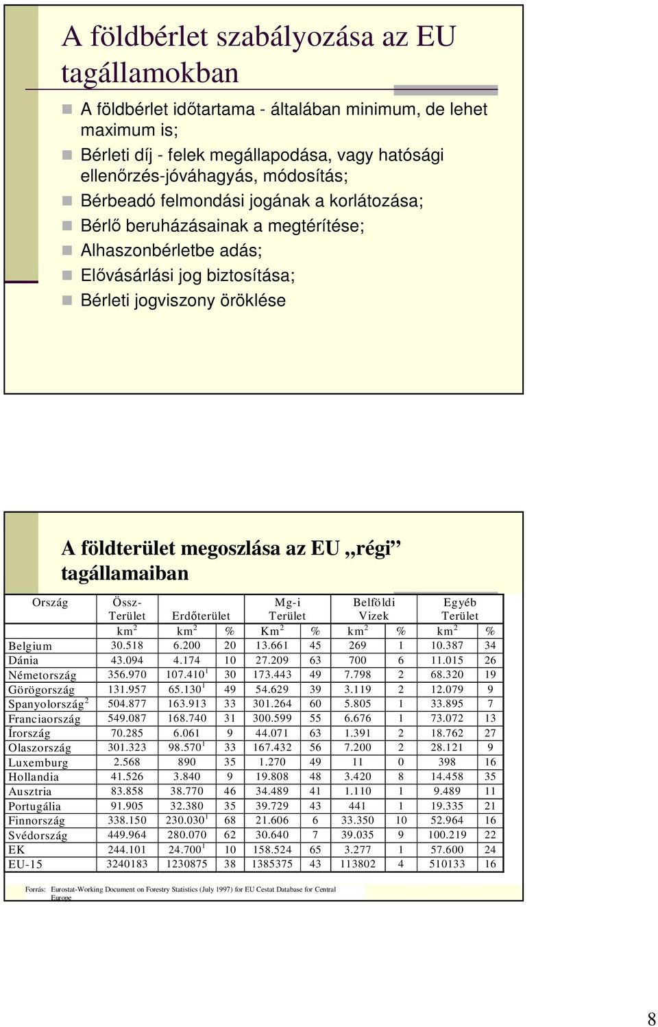 tagállamaiban Ország Össz- Mg-i Belföldi Egyéb Terület Erdıterület Terület Vizek Terület km 2 km 2 % Km 2 % km 2 % km 2 % Belgium 30.518 6.200 20 13.661 45 269 1 10.387 34 Dánia 43.094 4.174 10 27.