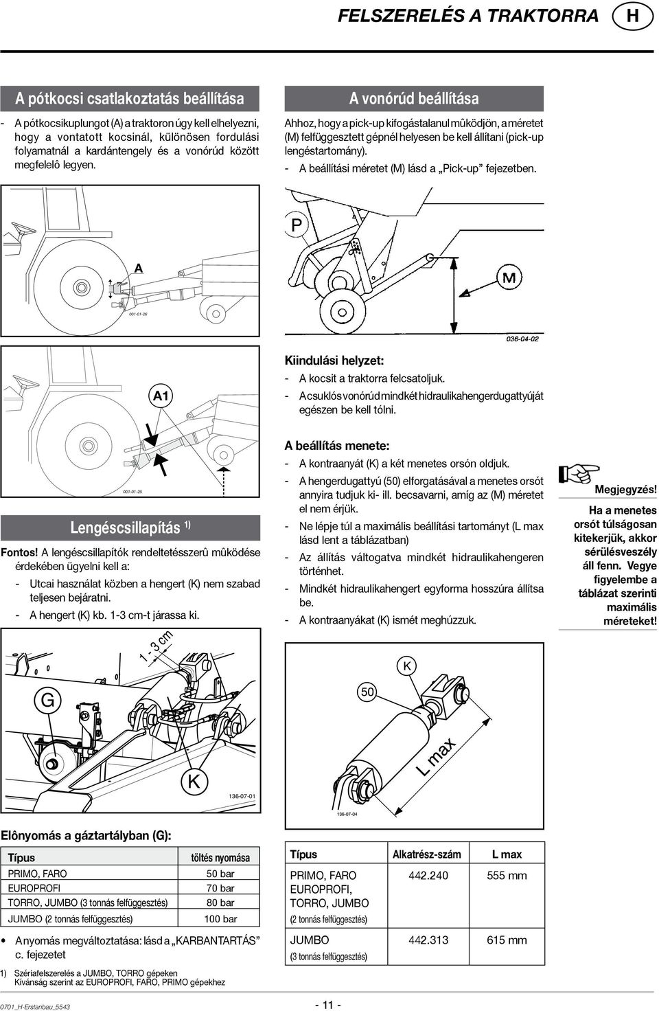 - A beállítási méretet (M) lásd a Pick-up fejezetben. A 001-01-26 A1 Kiindulási helyzet: - A kocsit a traktorra felcsatoljuk.