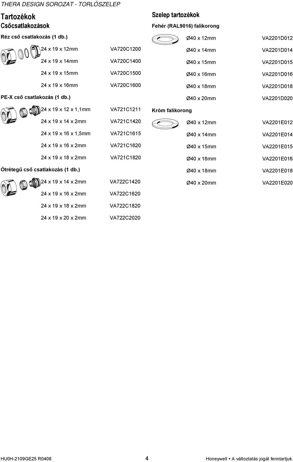 24 x 19 x 16 x 2mm VA721C1620 24 x 19 x 18 x 2mm VA721C1820 24 x 19 x 14 x 2mm VA722C1420 24 x 19 x 16 x 2mm VA722C1620 24 x 19 x 18 x 2mm VA722C1820 24 x 19 x 20 x 2mm VA722C2020 Szelep tartozékok