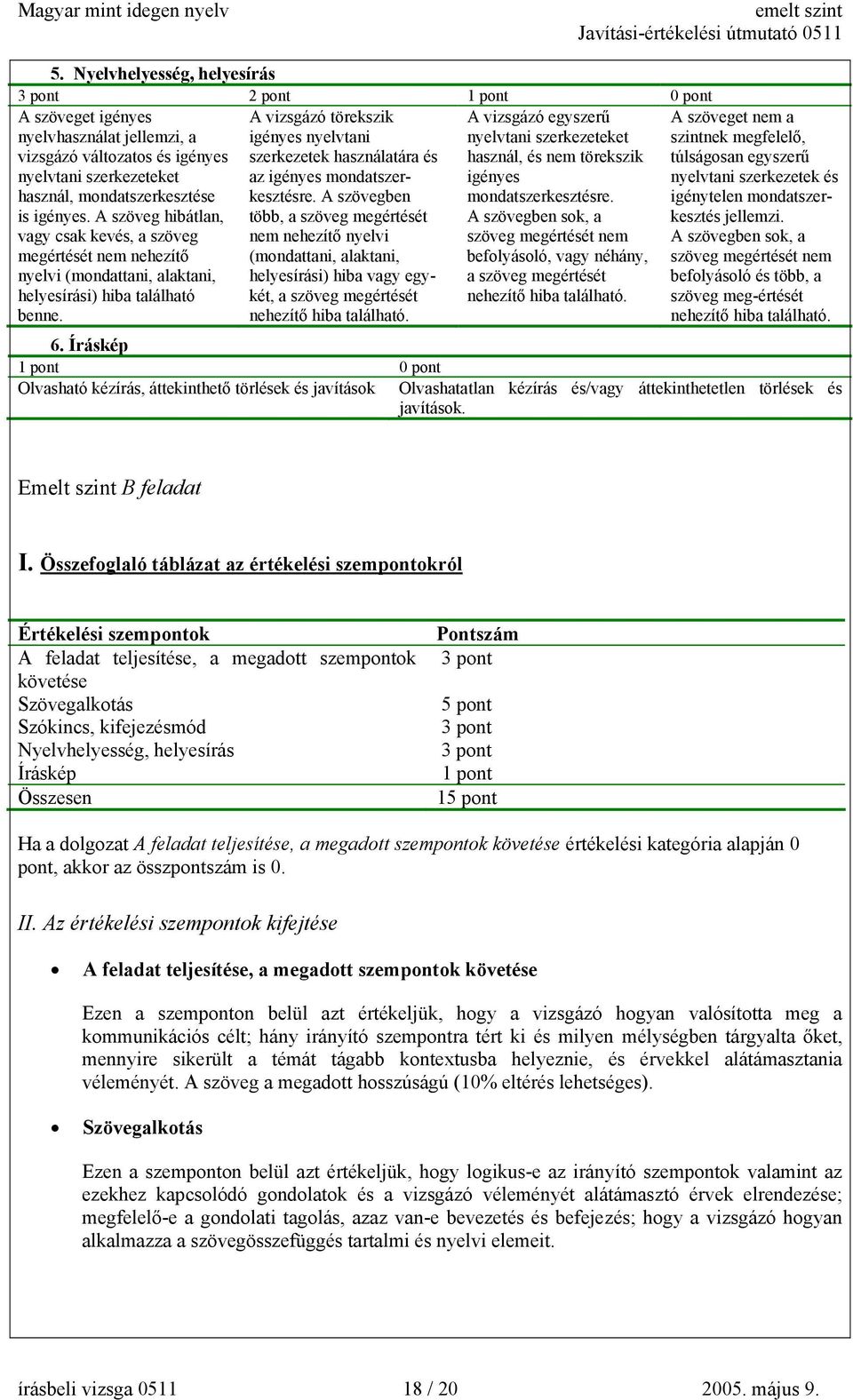 A vizsgázó törekszik igényes nyelvtani szerkezetek használatára és az igényes mondatszerkesztésre.