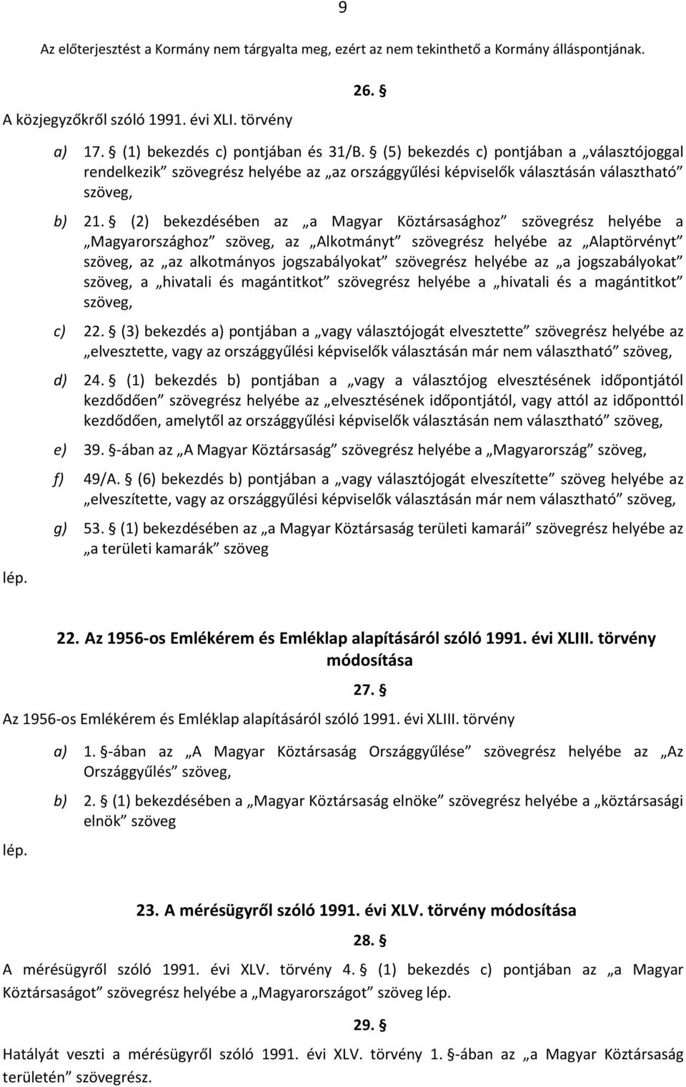 (2) bekezdésében az a Magyar Köztársasághoz szövegrész helyébe a Magyarországhoz az Alkotmányt szövegrész helyébe az Alaptörvényt az az alkotmányos jogszabályokat szövegrész helyébe az a