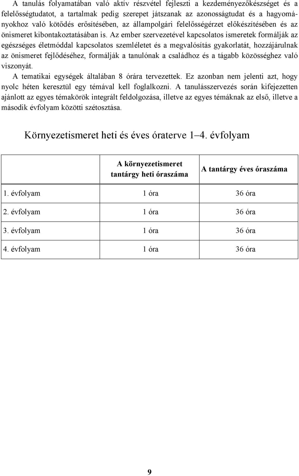 Az ember szervezetével kapcsolatos ismeretek formálják az egészséges életmóddal kapcsolatos szemléletet és a megvalósítás gyakorlatát, hozzájárulnak az önismeret fejlődéséhez, formálják a tanulónak a