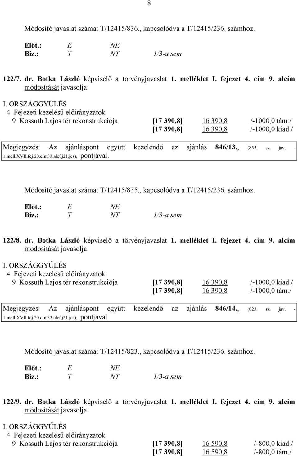 / Megjegyzés: Az ajánláspont együtt kezelendő az ajánlás 846/13., (835. sz. jav. - 1.mell.XVII.fej.20.cím33.alcúj21.jcs), Módosító javaslat száma: T/12415/835., kapcsolódva a T/12415/236. számhoz.