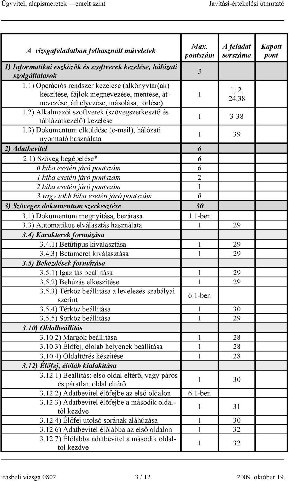 2) Alkalmazói szoftverek (szövegszerkesztő és táblázatkezelő) kezelése 1 3-38 1.3) Dokumentum elküldése (e-mail), hálózati nyomtató használata 1 39 2) Adatbevitel 6 2.