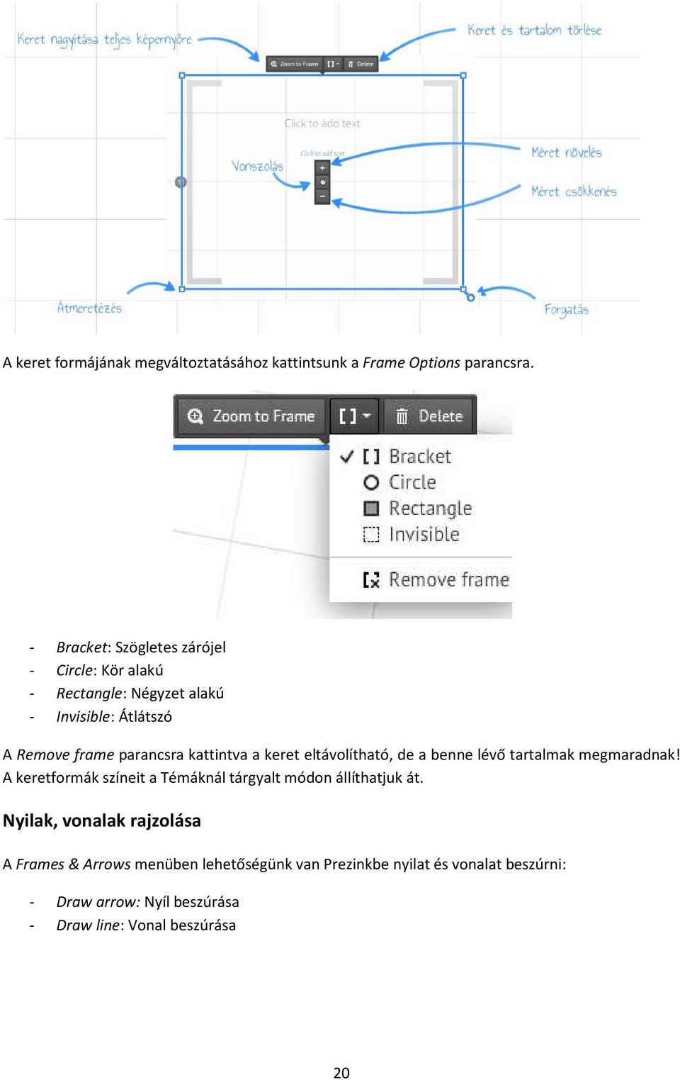 kattintva a keret eltávolítható, de a benne lévő tartalmak megmaradnak!