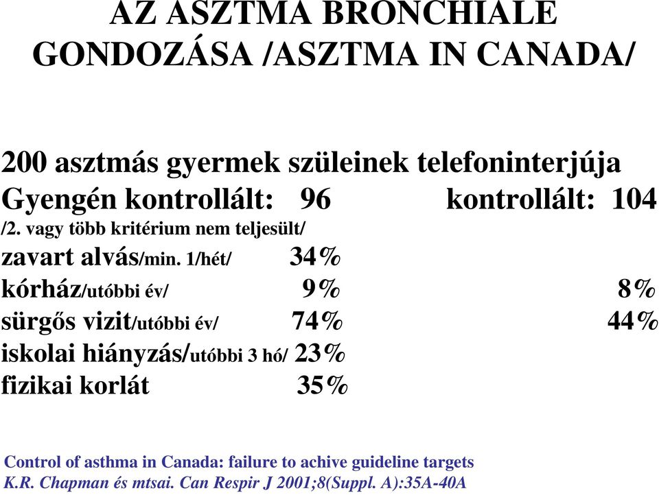 1/hét/ 34% kórház/utóbbi év/ 9% 8% sürgıs vizit/utóbbi év/ 74% 44% iskolai hiányzás/utóbbi 3 hó/ 23% fizikai