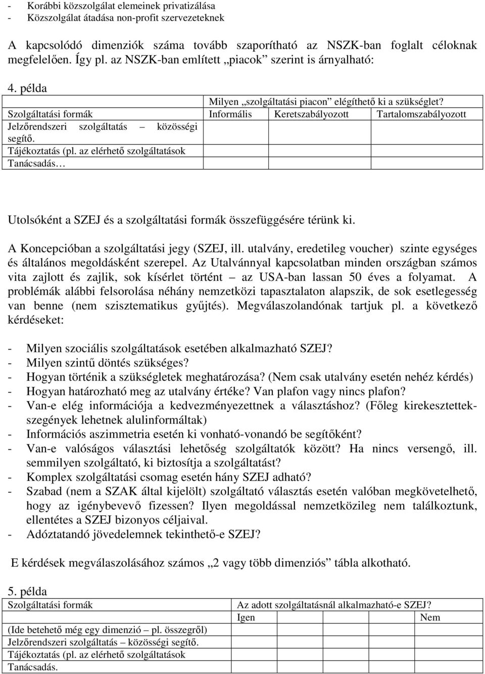 Szolgáltatási formák Informális Keretszabályozott Tartalomszabályozott Jelzőrendszeri szolgáltatás közösségi segítő. Tájékoztatás (pl.