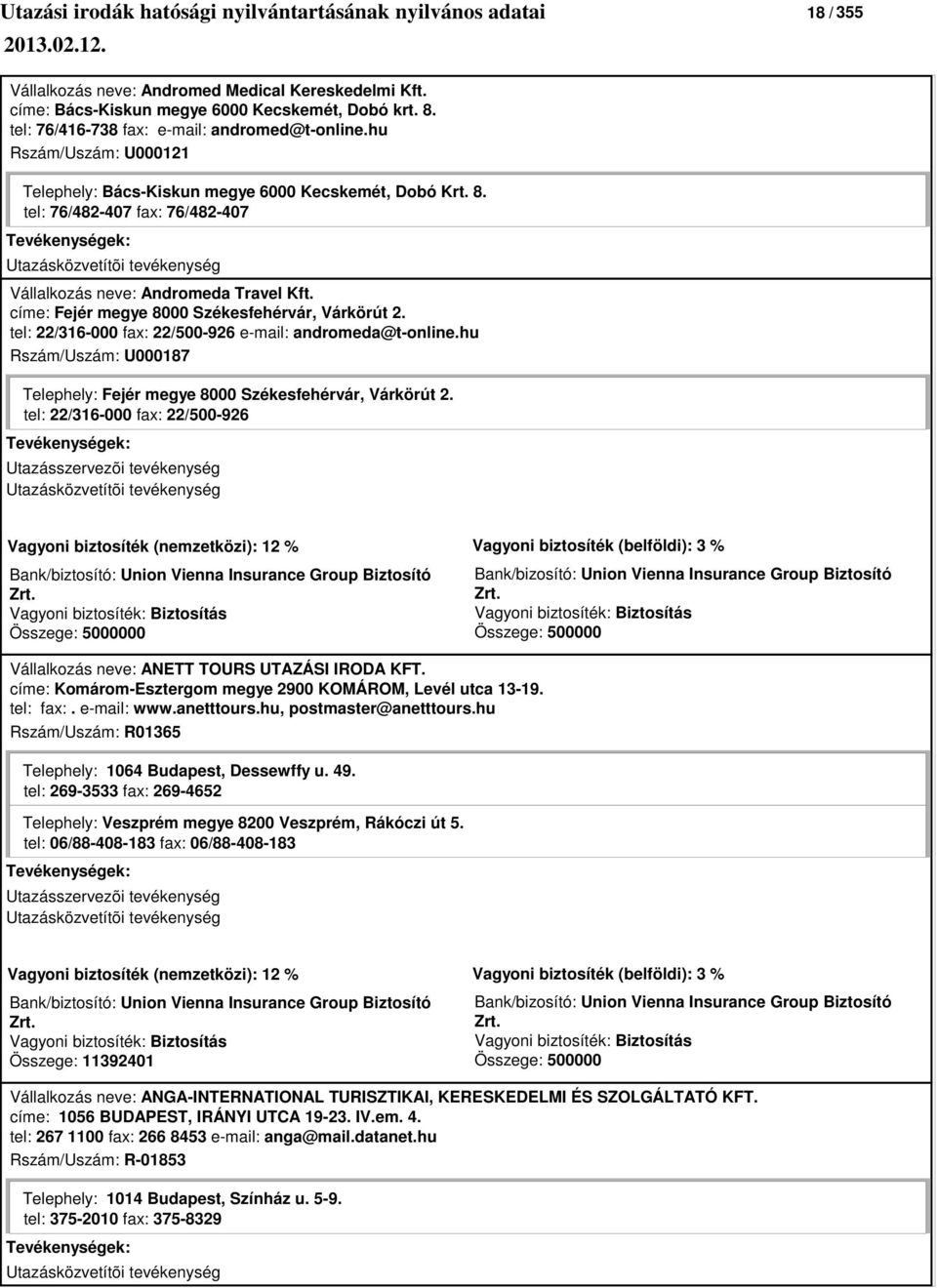 címe: Fejér megye 8000 Székesfehérvár, Várkörút 2. tel: 22/316-000 fax: 22/500-926 e-mail: andromeda@t-online.hu Rszám/Uszám: U000187 Telephely: Fejér megye 8000 Székesfehérvár, Várkörút 2.