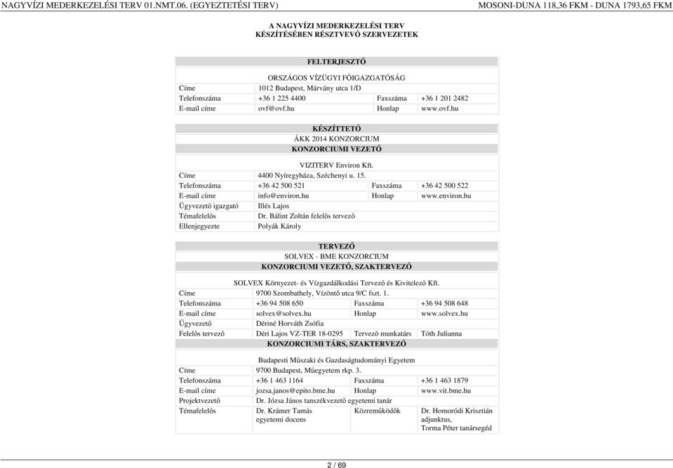 Telefonszáma +36 42 500 521 Faxszáma +36 42 500 522 E-mail címe info@environ.hu Honlap www.environ.hu Ügyvezető igazgató Illés Lajos Témafelelős Dr.