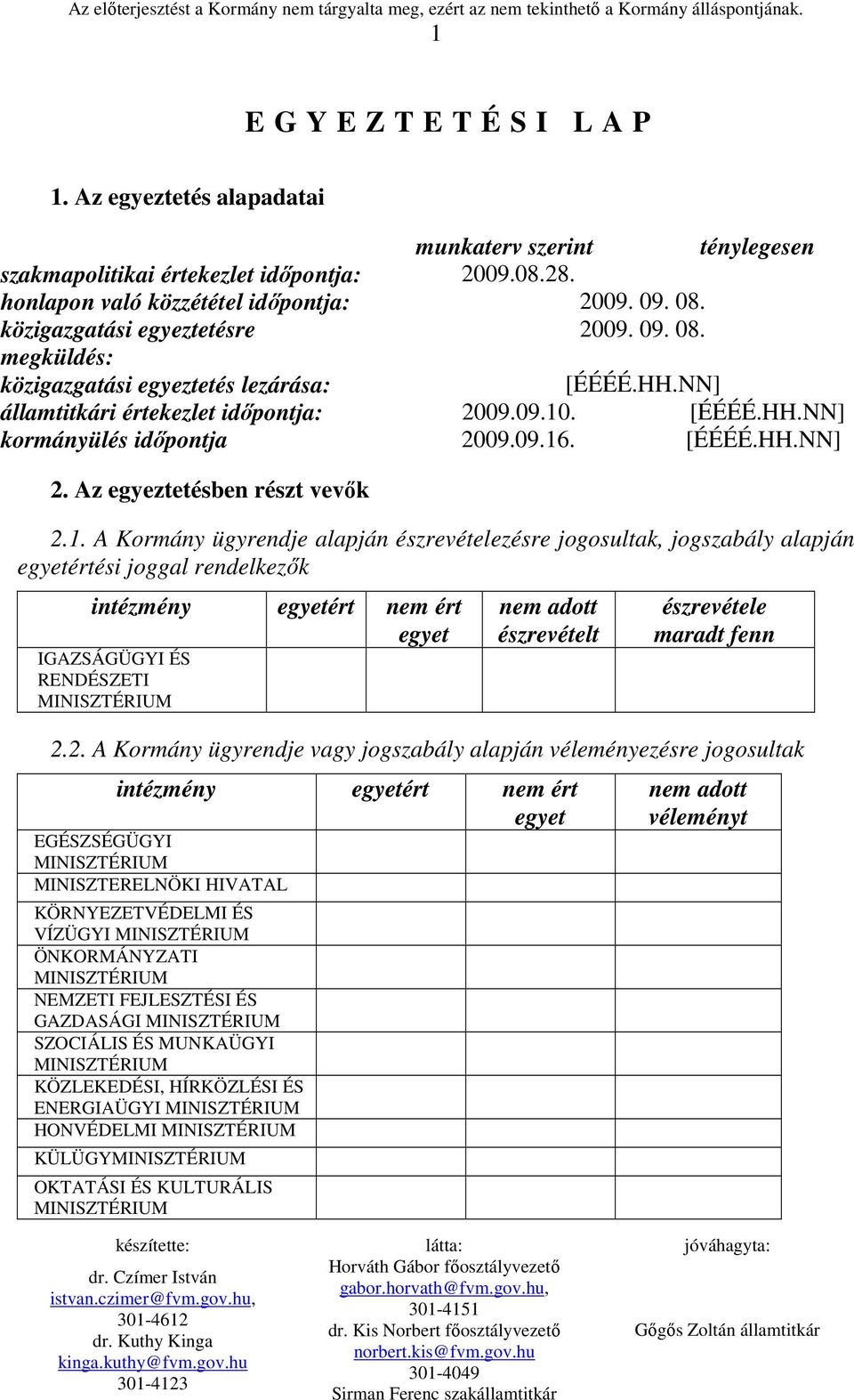 Az egyeztetésben részt vevık 2.1.