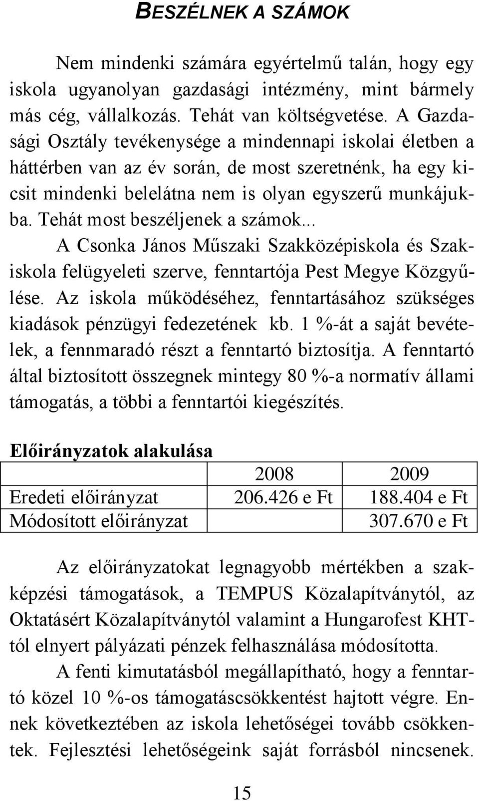 Tehát most beszéljenek a számok... A Csonka János Műszaki Szakközépiskola és Szakiskola felügyeleti szerve, fenntartója Pest Megye Közgyűlése.