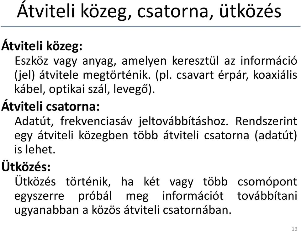 Átviteli csatorna: Adatút, frekvenciasáv jeltovábbításhoz.