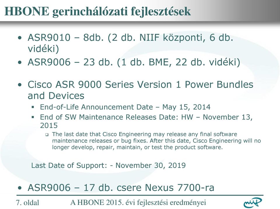 Date: HW November 13, 2015 The last date that Cisco Engineering may release any final software maintenance releases or bug fixes.