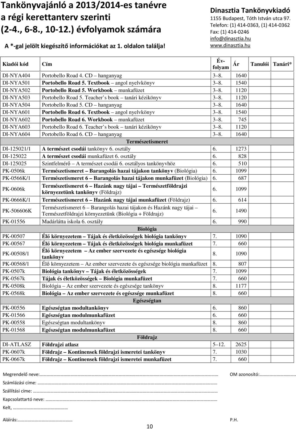 1540 DI-NYA602 Portobello Road 6. Workbook munkafüzet 3 8. 745 DI-NYA603 Portobello Road 6. Teacher s book tanári kézikönyv 3 8. 1120 DI-NYA604 Portobello Road 6. CD hanganyag 3 8.