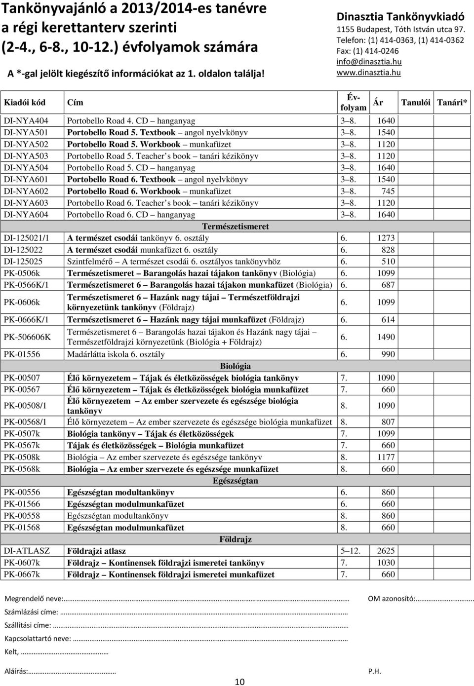 1540 DI-NYA602 Portobello Road 6. Workbook munkafüzet 3 8. 745 DI-NYA603 Portobello Road 6. Teacher s book tanári kézikönyv 3 8. 1120 DI-NYA604 Portobello Road 6. CD hanganyag 3 8.