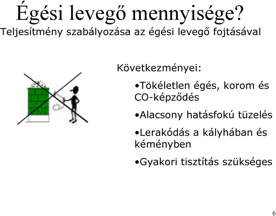 Következményei: Tökéletlen égés, korom és CO-képződés