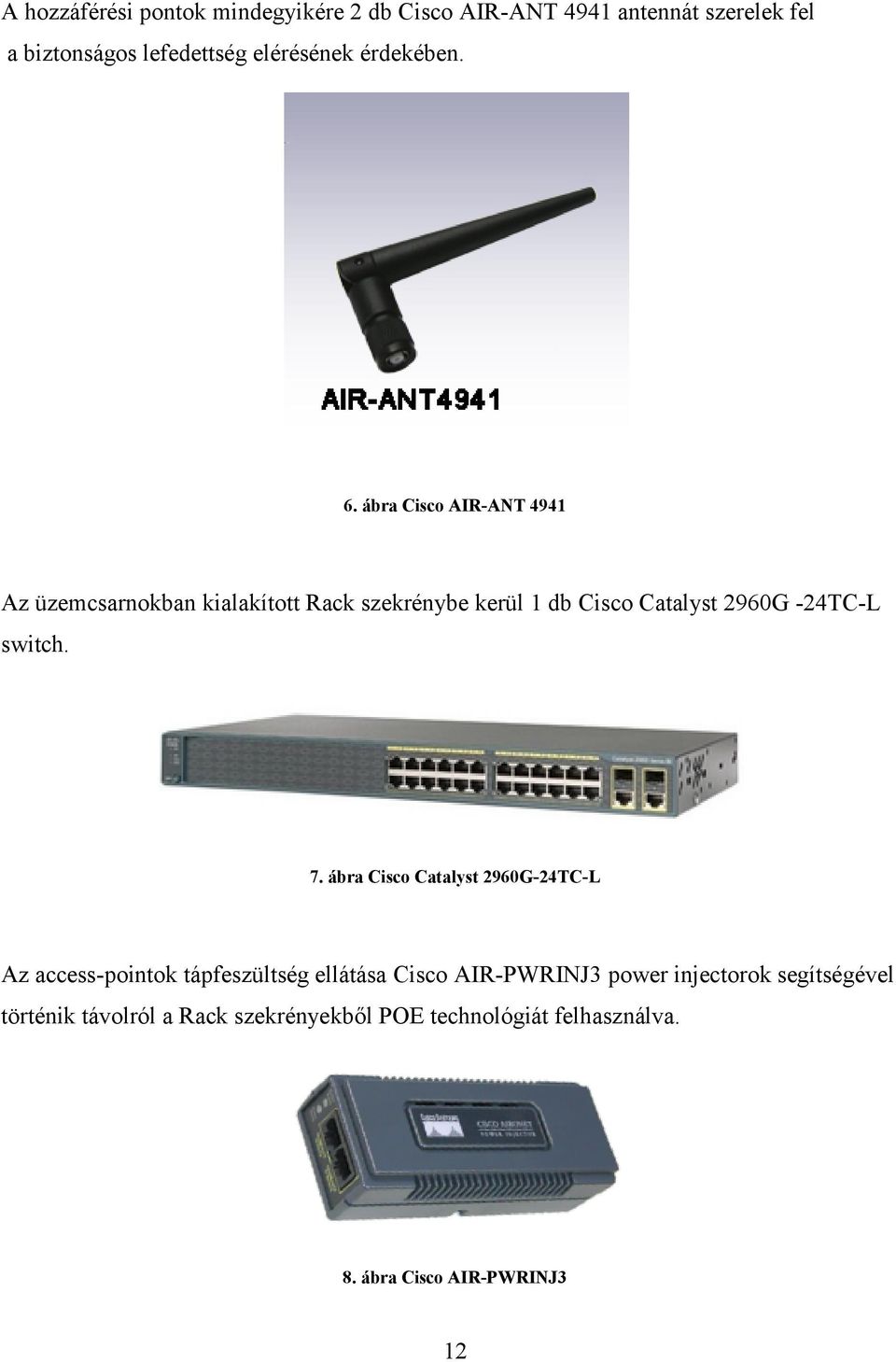 ábra Cisco AIR-ANT 4941 Az üzemcsarnokban kialakított Rack szekrénybe kerül 1 db Cisco Catalyst 296G -24TC-L switch.