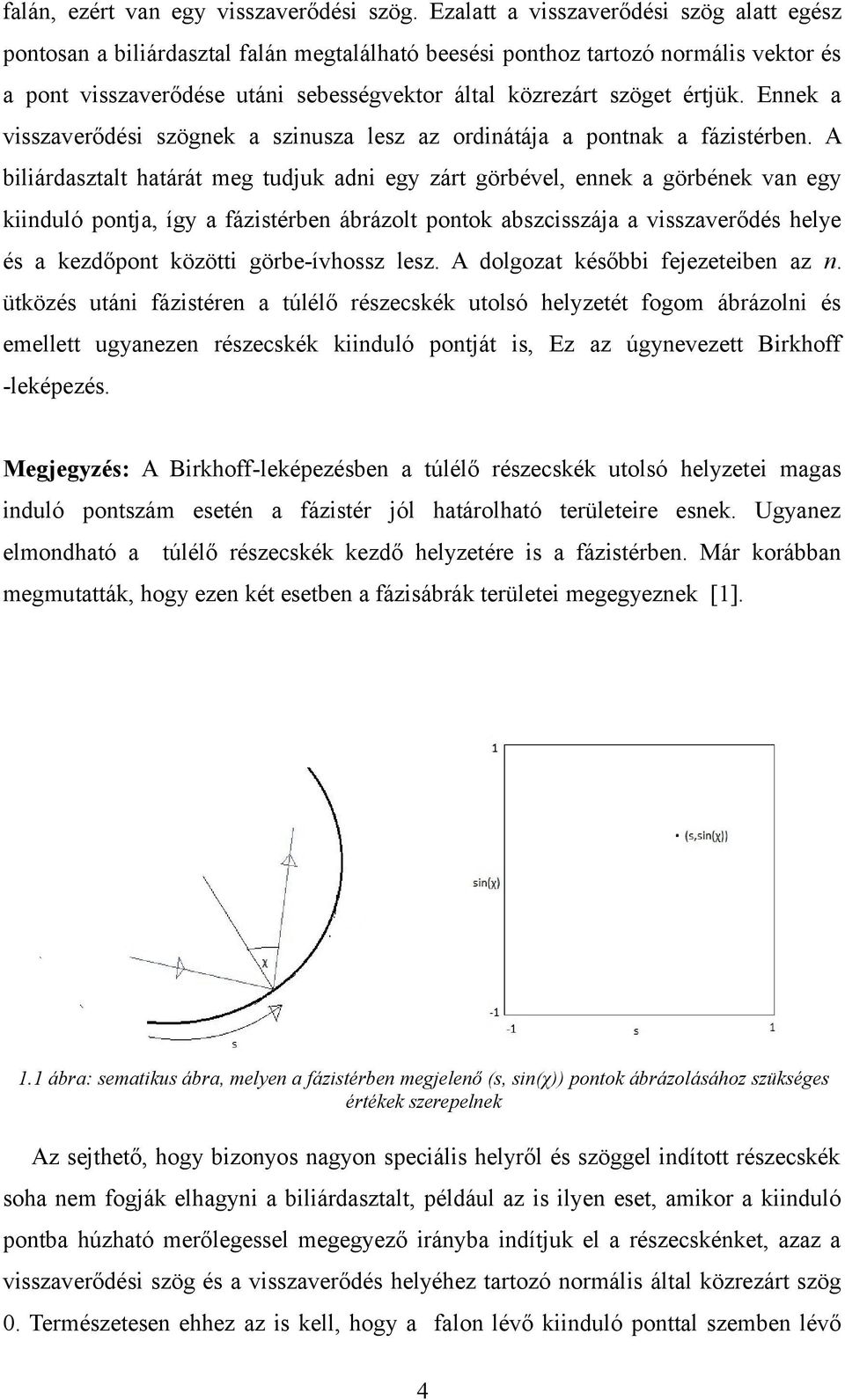 Eek a visszaverődési szögek a sziusza lesz az ordiátája a potak a fázistérbe.