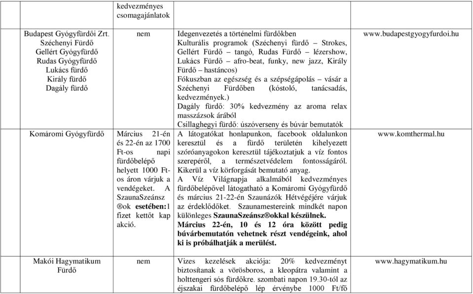 helyett 1000 Ftos áron várjuk a vendégeket. A SzaunaSzeánsz ok esetében:1 fizet kettőt kap akció.