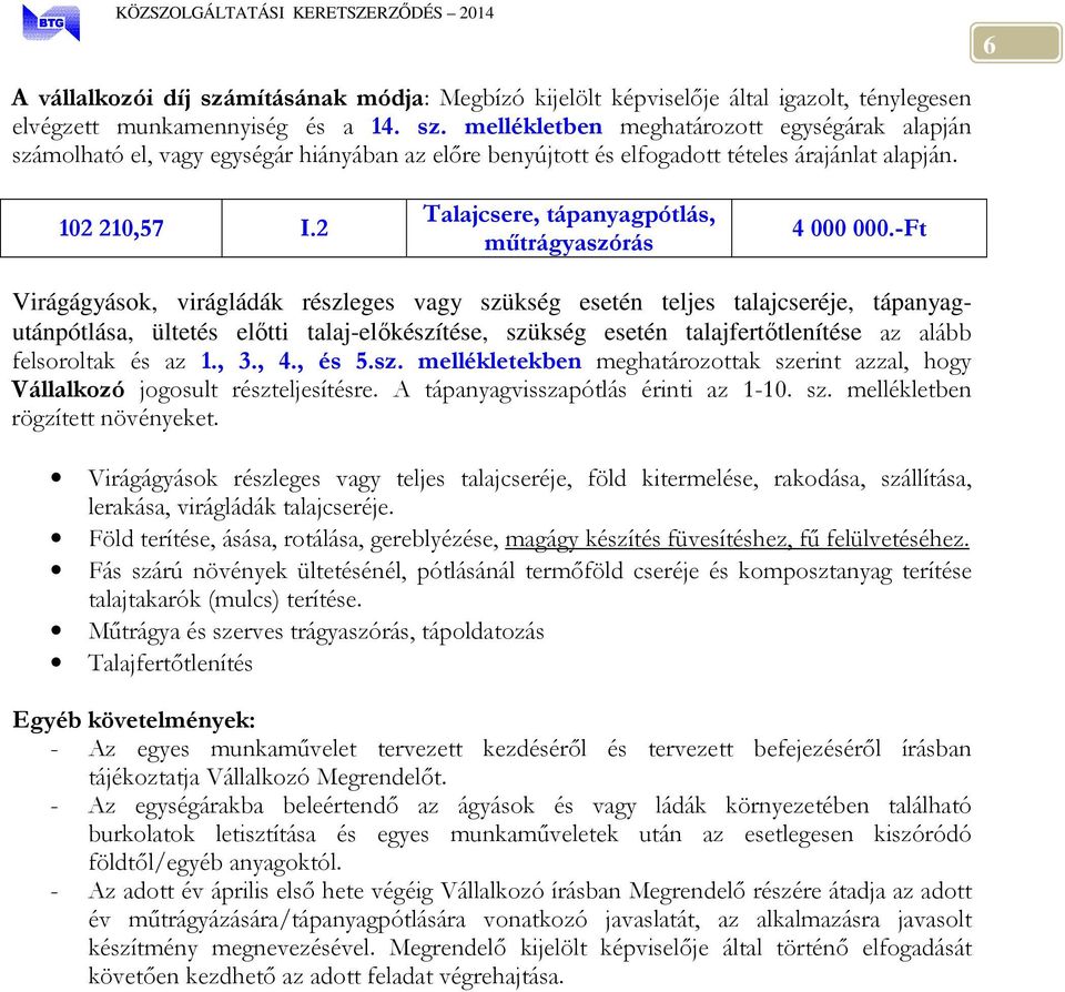 -Ft Virágágyások, virágládák részleges vagy szükség esetén teljes talajcseréje, tápanyagutánpótlása, ültetés előtti talaj-előkészítése, szükség esetén talajfertőtlenítése az alább felsoroltak és az 1.