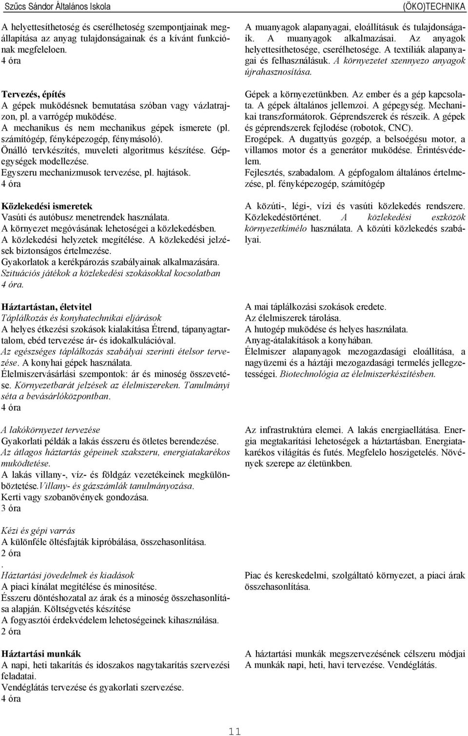 Önálló tervkészítés, muveleti algoritmus készítése. Gépegységek modellezése. Egyszeru mechanizmusok tervezése, pl. hajtások. Közlekedési ismeretek Vasúti és autóbusz menetrendek használata.