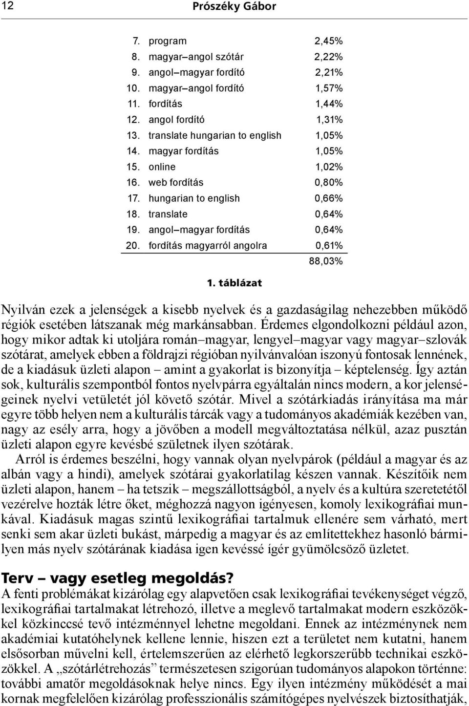 fordítás magyarról angolra 0,61% 1. táblázat 88,03% Nyilván ezek a jelenségek a kisebb nyelvek és a gazdaságilag nehezebben működő régiók esetében látszanak még markánsabban.