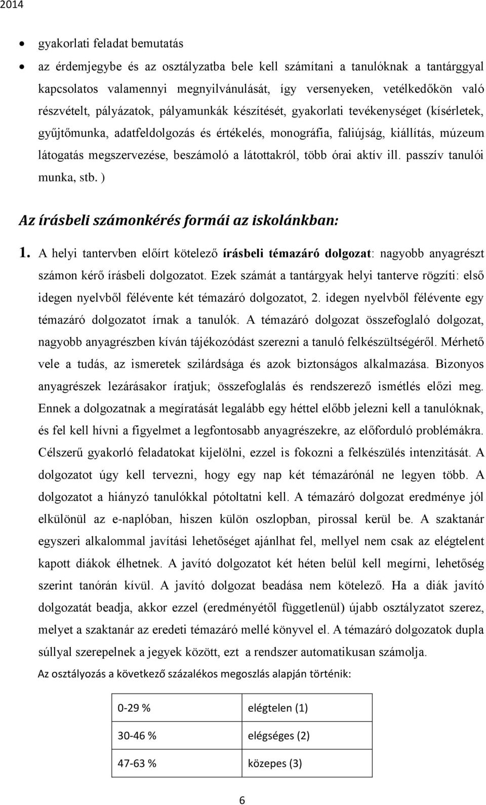 látottakról, több órai aktív ill. passzív tanulói munka, stb. ) Az írásbeli számonkérés formái az iskolánkban: 1.