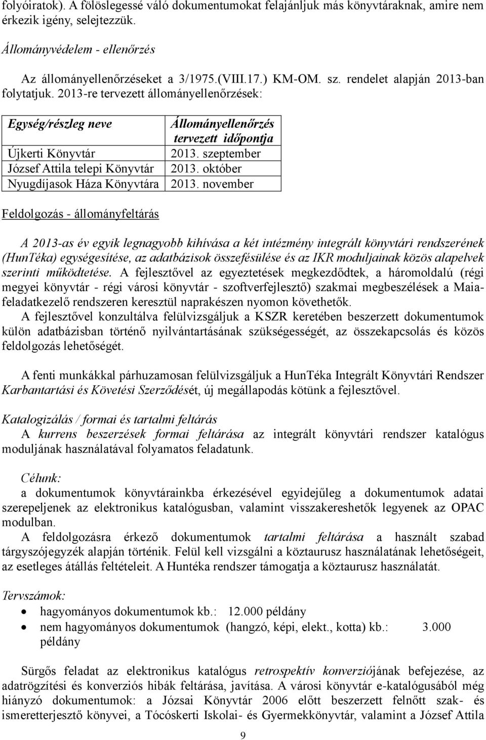 szeptember József Attila telepi Könyvtár 2013. október Nyugdíjasok Háza Könyvtára 2013.