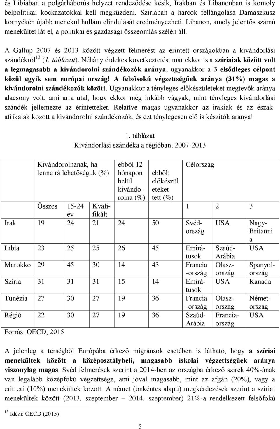 A Gallup 2007 és 2013 között végzett felmérést az érintett országokban a kivándorlási szándékról 13 (1. táblázat).