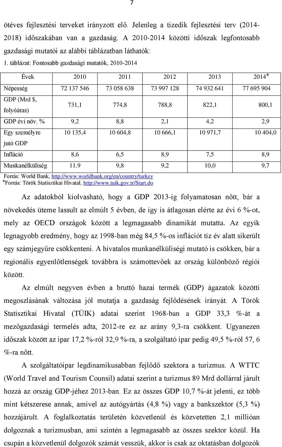 táblázat: Fontosabb gazdasági mutatók, 2010-2014 Évek 2010 2011 2012 2013 2014 Népesség 72 137 546 73 058 638 73 997 128 74 932 641 77 695 904 GDP (Mrd $, folyóáras) 731,1 774,8 788,8 822,1 800,1 GDP