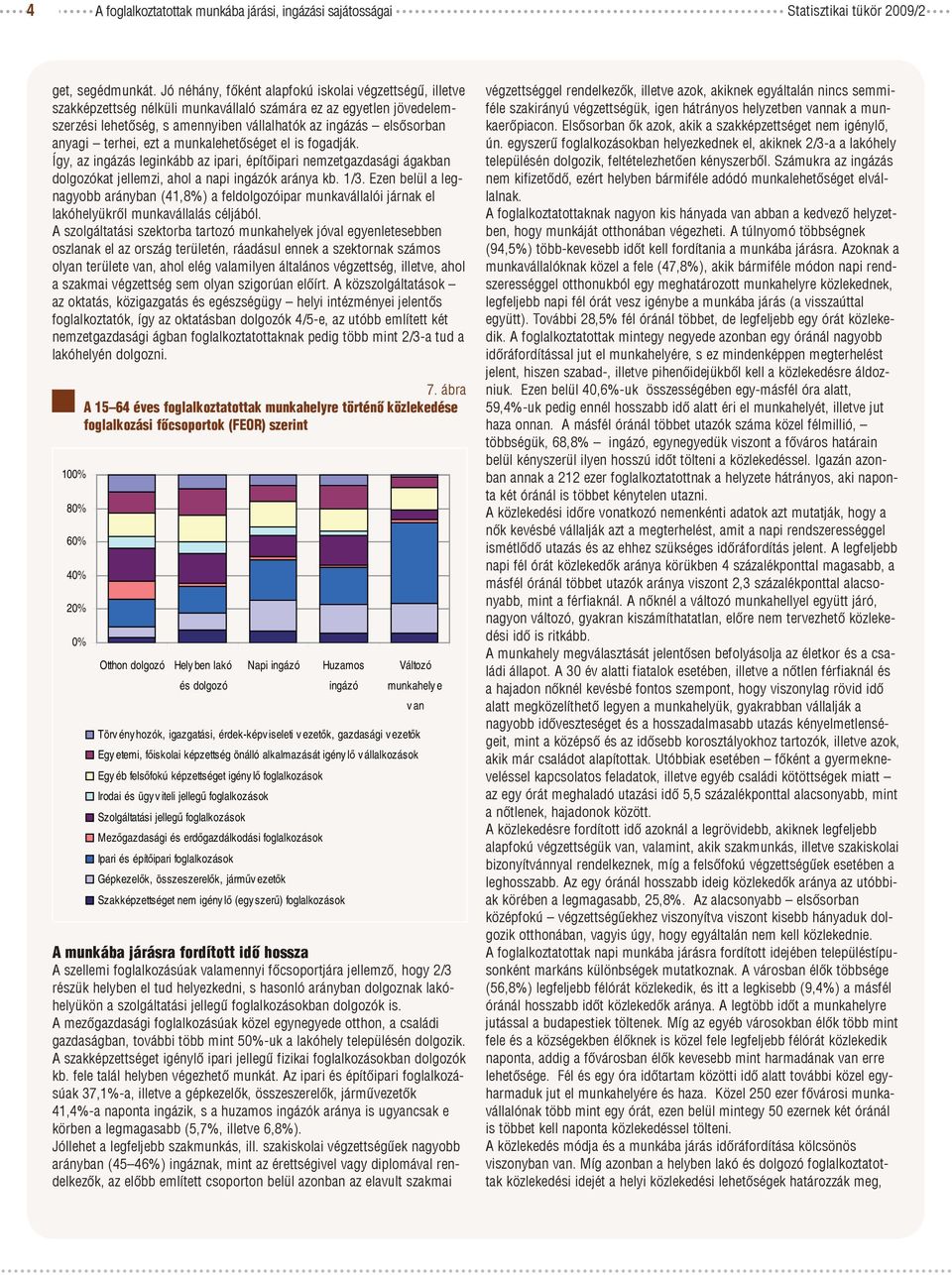 terhei, ezt a munkalehetőséget el is fogadják. Így, az ingázás leginkább az ipari, építőipari nemzetgazdasági ágakban dolgozókat jellemzi, ahol a napi ingázók aránya kb. 1/3.