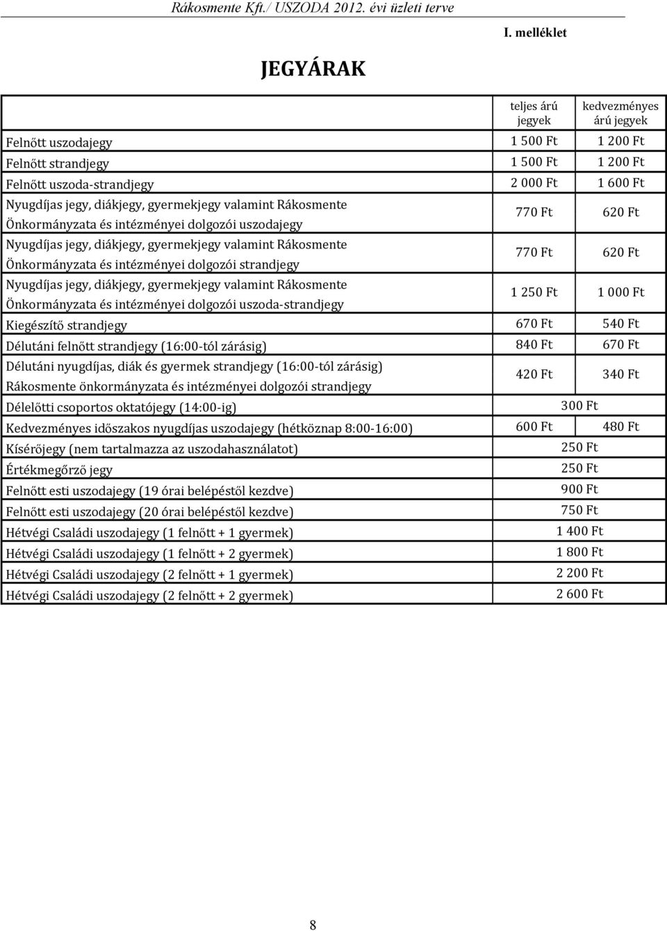 diákjegy, gyermekjegy valamint Rákosmente Önkormányzata és intézményei dolgozói uszodajegy Nyugdíjas jegy, diákjegy, gyermekjegy valamint Rákosmente Önkormányzata és intézményei dolgozói strandjegy