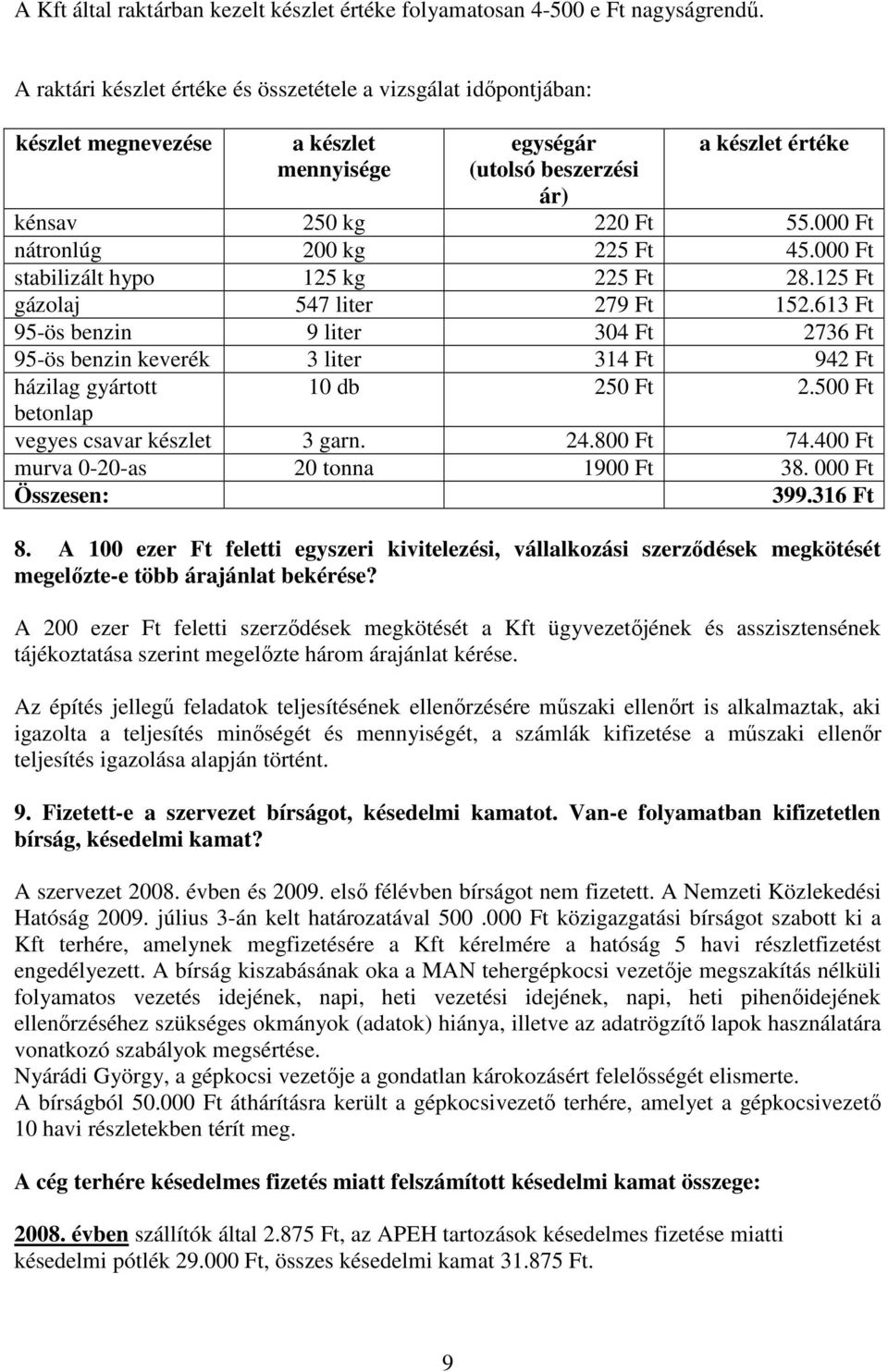 000 Ft nátronlúg 200 kg 225 Ft 45.000 Ft stabilizált hypo 125 kg 225 Ft 28.125 Ft gázolaj 547 liter 279 Ft 152.