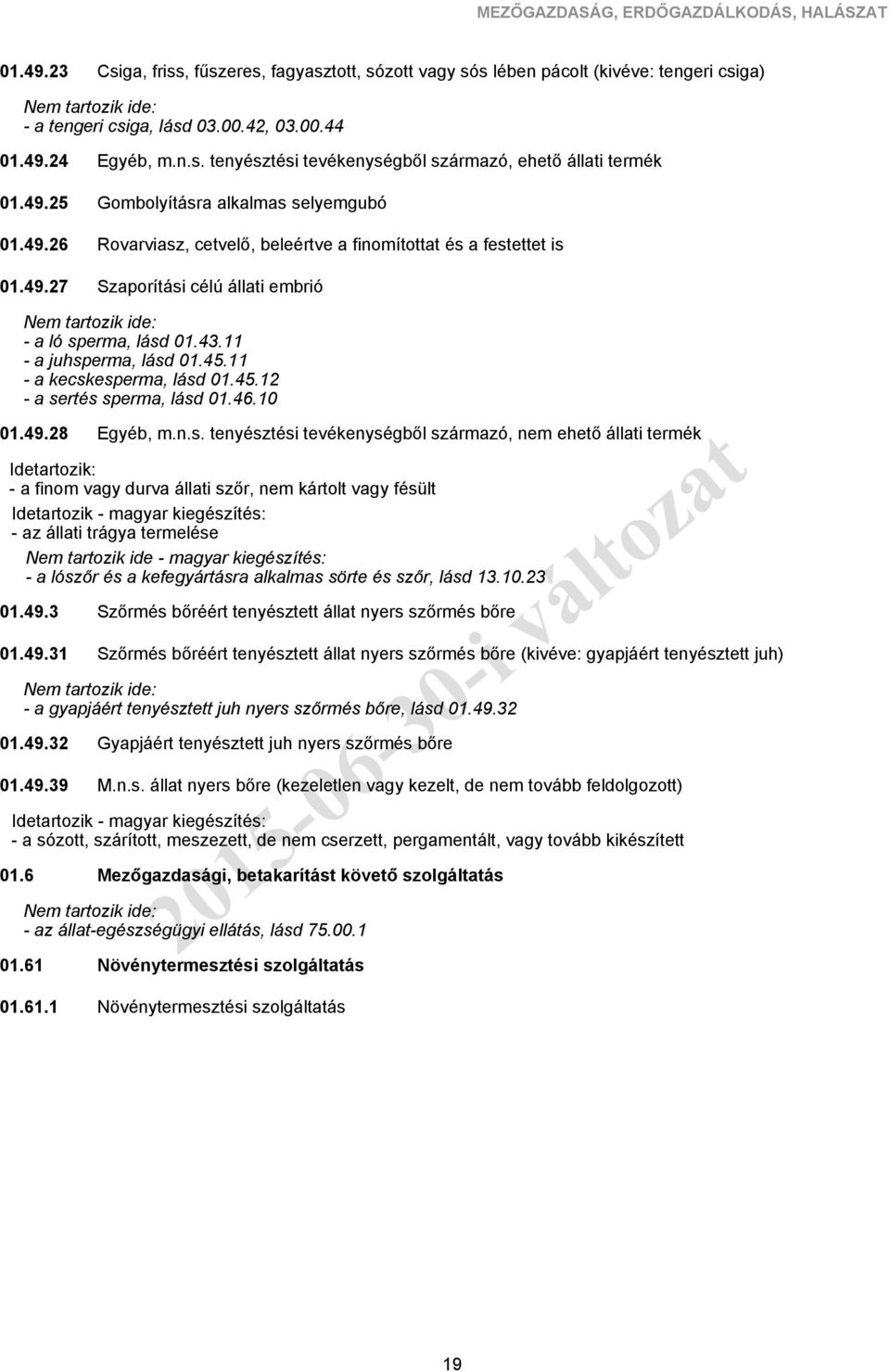 tenyésztési tevékenységből származó, ehető állati termék Gombolyításra alkalmas selyemgubó Rovarviasz, cetvelő, beleértve a finomítottat és a festettet is Szaporítási célú állati embrió - a ló