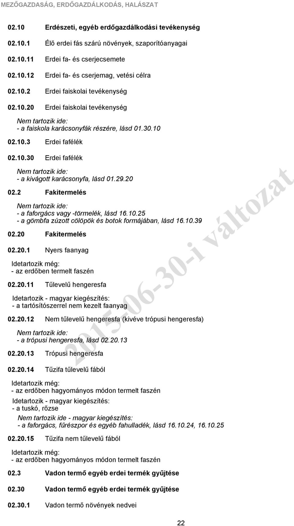 1 11 12 2 20 Erdészeti, egyéb erdőgazdálkodási tevékenység Élő erdei fás szárú növények, szaporítóanyagai Erdei fa és cserjecsemete Erdei fa és cserjemag, vetési célra Erdei faiskolai tevékenység