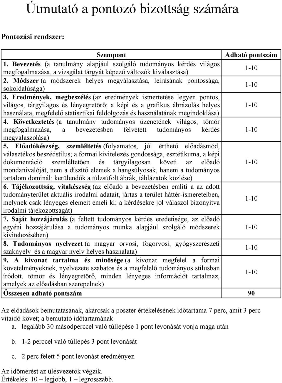 Módszer (a módszerek helyes megválasztása, leírásának pontossága, sokoldalúsága) 1-10 3.