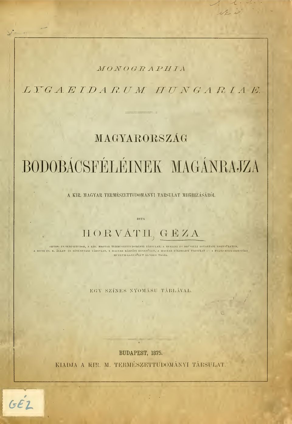 MAOYAIt TKllMKSZKTTnDdMÁN^T TÁRSULAT* A RERLIKX KH BrObSGU ROVAltTANl KUVKsi J.KTKK, A BKi'RI CS. K. ÁLLAT- KB NÜVFNYTANI TÁltSULAT, A MAOVAlt KÁUI'ÁTI EOYKSri.