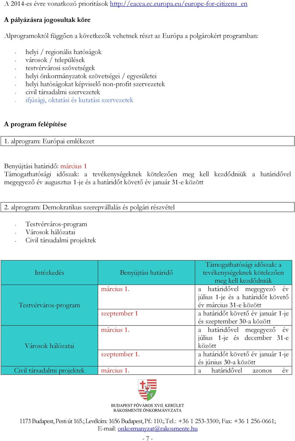 testvérvárosi szövetségek - helyi önkormányzatok szövetségei / egyesületei - helyi hatóságokat képviselő non-profit szervezetek - civil társadalmi szervezetek - ifjúsági, oktatási és kutatási