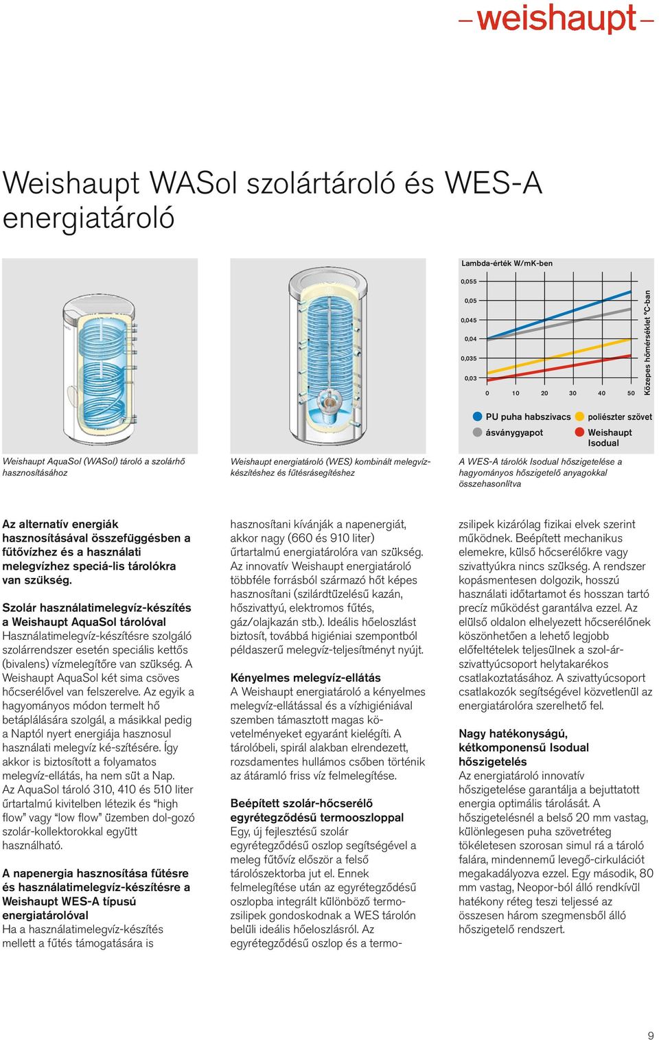 hőszigetelése a hagyományos hőszigetelő anyagokkal összehasonlítva Az alternatív energiák hasznosításával összefu ggésben a fűtővízhez és a használati melegvízhez speciá-lis tárolókra van szu kség.