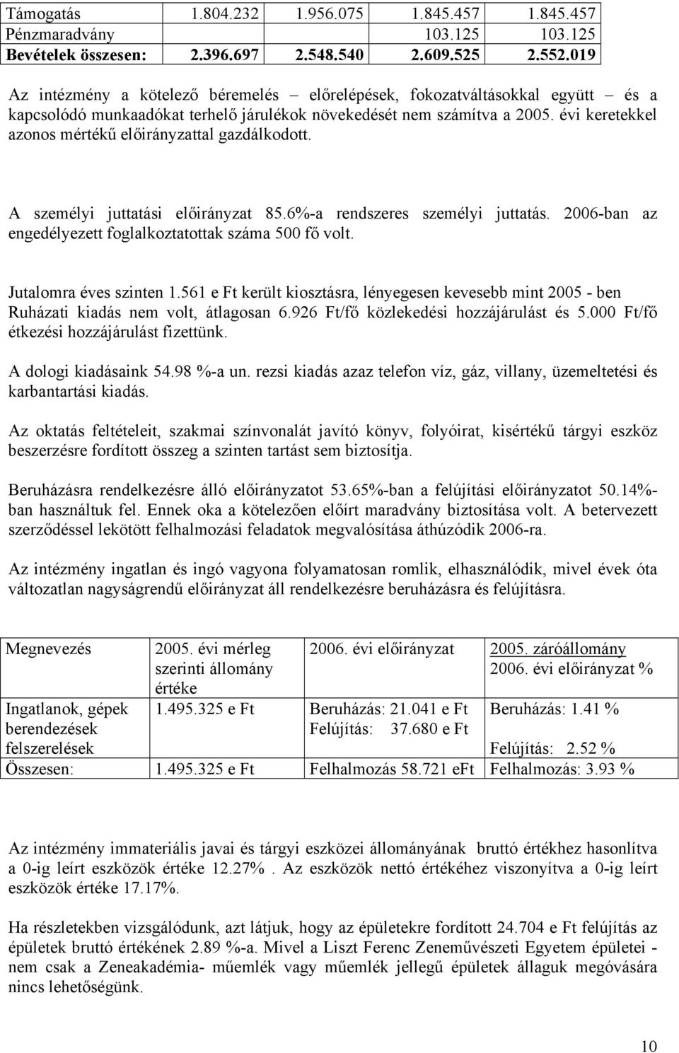 évi keretekkel azonos mértékű előirányzattal gazdálkodott. A személyi juttatási előirányzat 85.6%-a rendszeres személyi juttatás. 2006-ban az engedélyezett foglalkoztatottak száma 500 fő volt.