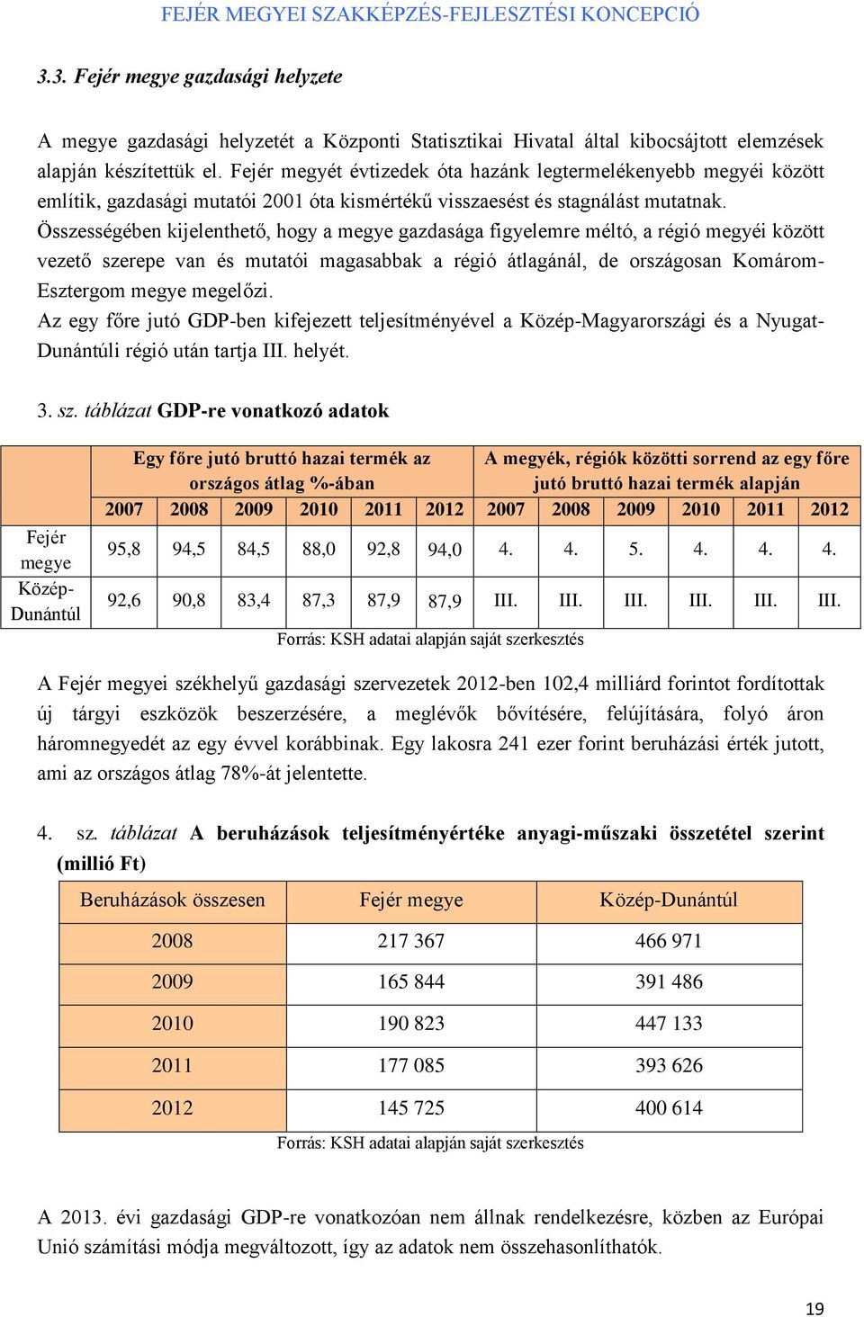 Összességében kijelenthető, hogy a megye gazdasága figyelemre méltó, a régió megyéi között vezető szerepe van és mutatói magasabbak a régió átlagánál, de országosan Komárom- Esztergom megye megelőzi.