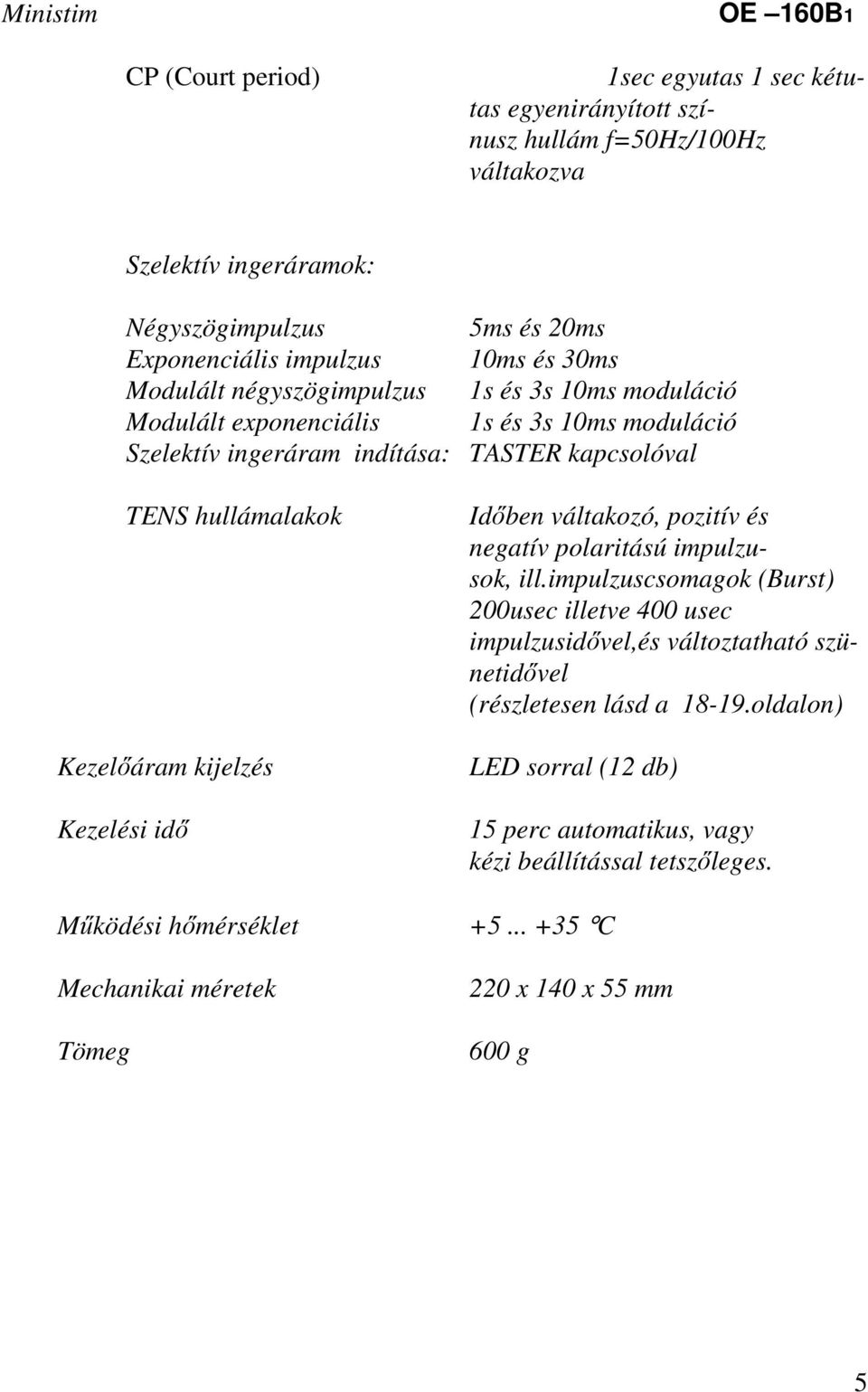 Kezelőáram kijelzés Kezelési idő Időben váltakozó, pozitív és negatív polaritású impulzusok, ill.