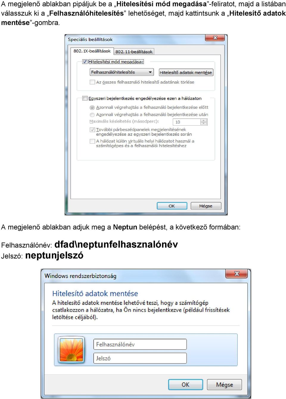 Hitelesítő adatok mentése -gombra.
