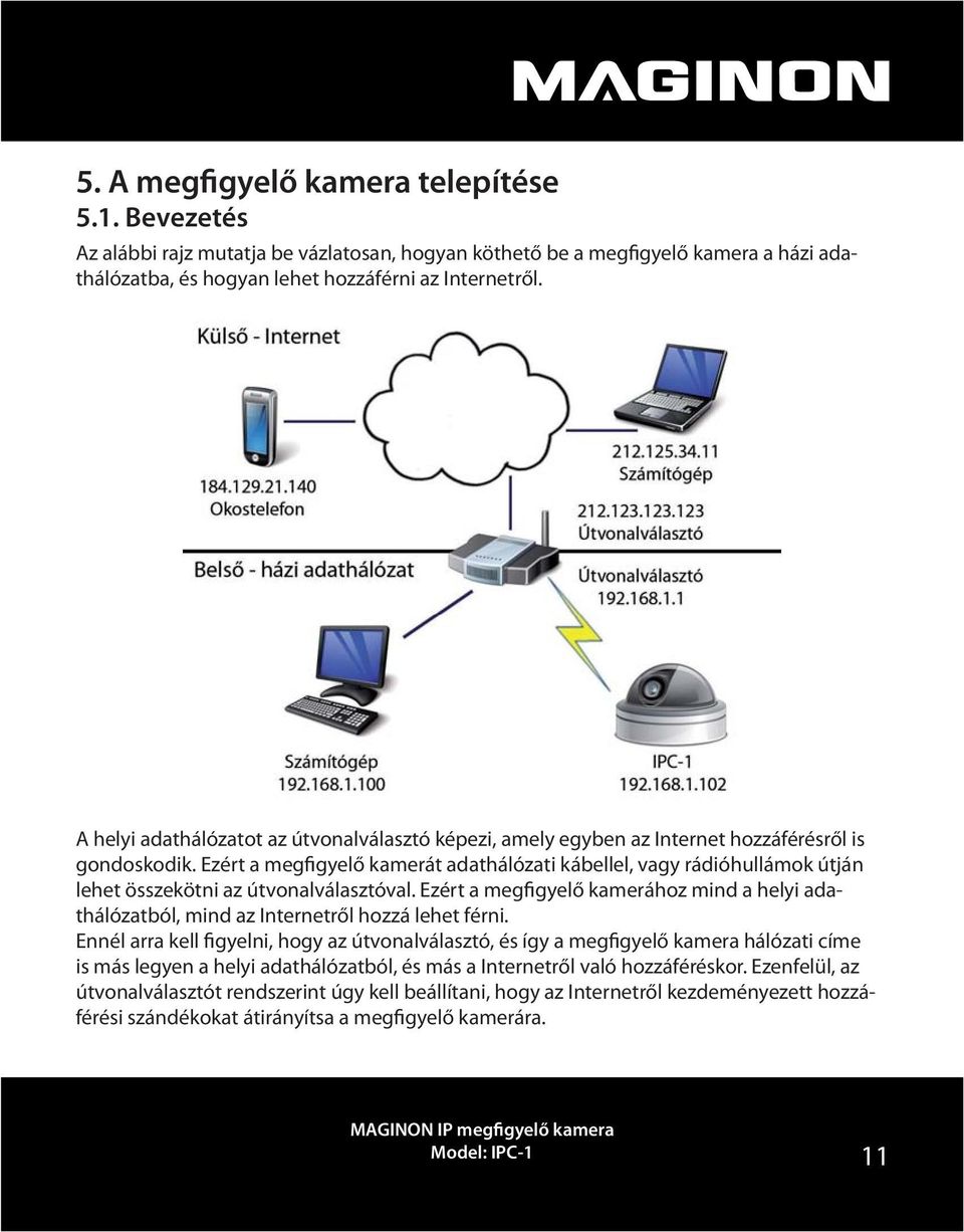 Ezért a megfigyelő kamerát adathálózati kábellel, vagy rádióhullámok útján lehet összekötni az útvonalválasztóval.